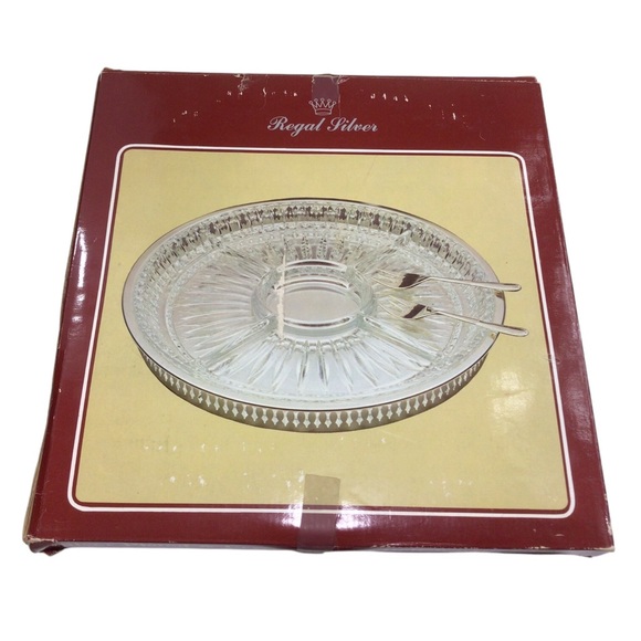 Vintage Regal Silver Plated & Crystal Glass 5 Section Relish Dish w/2 Forks - Picture 4 of 4